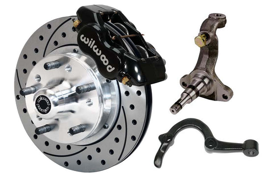64-72 GM A-BODY FRONT DISC BRAKE KIT & STOCK SPINDLES & ARMS,11" DRILLED,BLACK