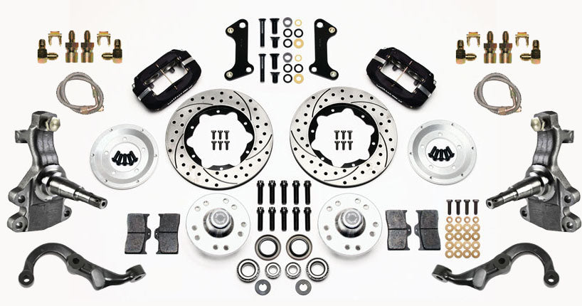 67-69 GM F-BODY FRONT DISC BRAKE KIT & 2" DROP SPINDLES & ARMS,11" DRILLED,BLACK