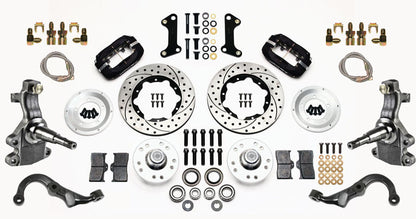 67-69 GM F-BODY FRONT DISC BRAKE KIT & 2" DROP SPINDLES & ARMS,11" DRILLED,BLACK