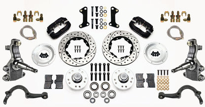 64-72 GM A-BODY FRONT DISC BRAKE KIT & 2" DROP SPINDLES & ARMS,11" DRILLED,BLACK