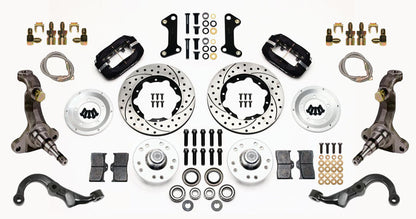 67-69 GM F-BODY FRONT DISC BRAKE KIT & STOCK SPINDLES & ARMS,11" DRILLED,BLACK