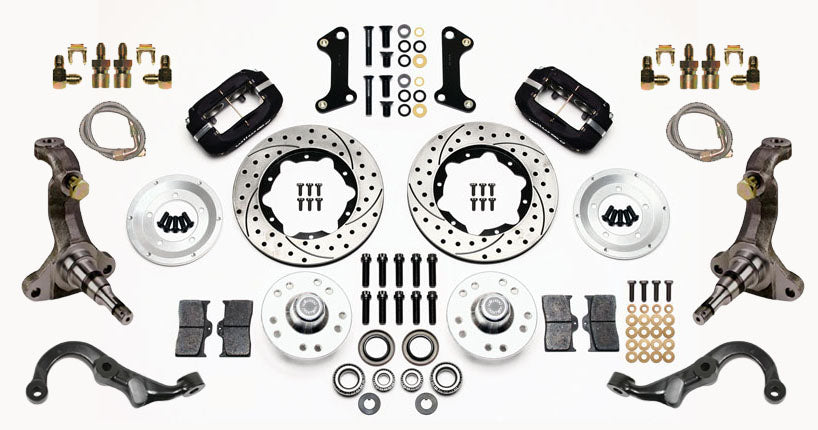 67-69 GM F-BODY FULL DISC BRAKE KIT & STOCK SPINDLES & ARMS,11" DRILLED,BLACK