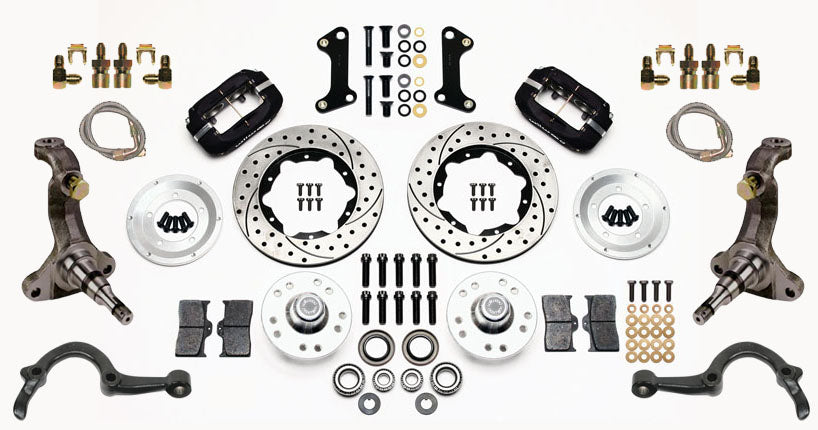 64-72 GM A-BODY FRONT DISC BRAKE KIT & STOCK SPINDLES & ARMS,11" DRILLED,BLACK