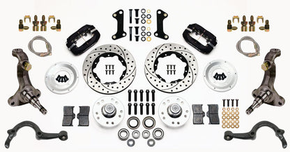 64-72 GM A-BODY FRONT DISC BRAKE KIT & STOCK SPINDLES & ARMS,11" DRILLED,BLACK