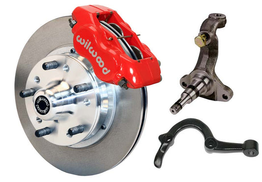 64-72 GM A-BODY FRONT DISC BRAKE KIT & STOCK SPINDLES & ARMS,11" ROTORS,RED