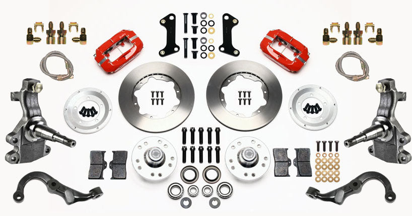 67-69 GM F-BODY FULL DISC BRAKE KIT & 2" DROP SPINDLES & ARMS,11" ROTORS,RED