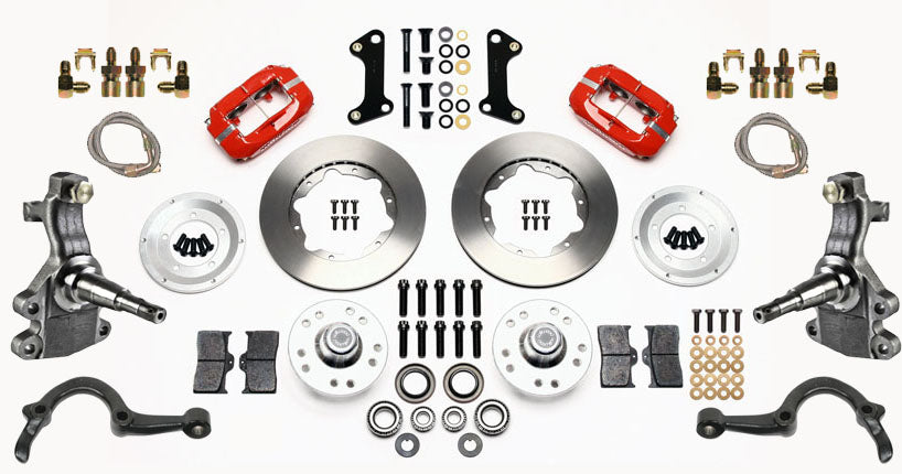 64-72 GM A-BODY FRONT DISC BRAKE KIT & 2" DROP SPINDLES & ARMS,11" ROTORS,RED