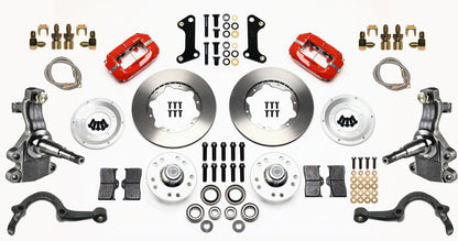 64-72 GM A-BODY FRONT DISC BRAKE KIT & 2" DROP SPINDLES & ARMS,11" ROTORS,RED