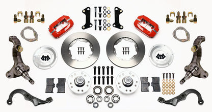 67-69 GM F-BODY FRONT DISC BRAKE KIT & STOCK SPINDLES & ARMS,11" ROTORS,RED