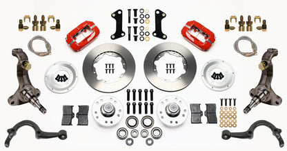 64-72 GM A-BODY FRONT DISC BRAKE KIT & STOCK SPINDLES & ARMS,11" ROTORS,RED