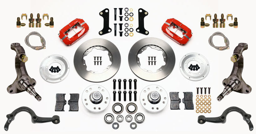 64-72 GM A-BODY FULL DISC BRAKE KIT & STOCK SPINDLES & ARMS,11" ROTORS,RED
