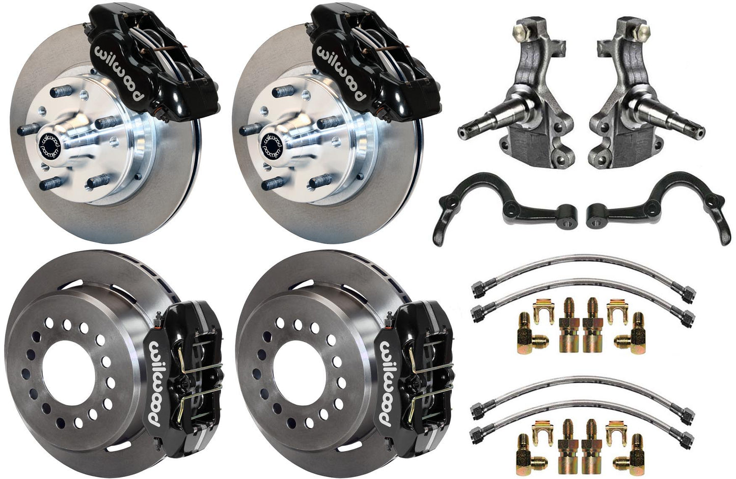 64-72 GM A-BODY FULL DISC BRAKE KIT & 2" DROP SPINDLES & ARMS,11" ROTORS,BLACK