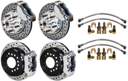 64-74 GM DISC BRAKE KIT,FRONT & REAR WITH LINES,11" DRILLED ROTORS,POLISHED CAL.