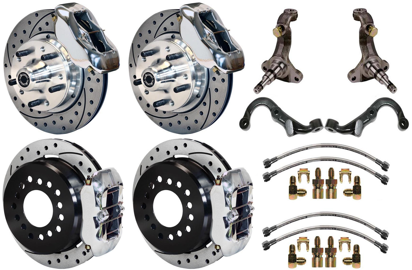 67-69 GM F-BODY FULL DISC BRAKE KIT & STOCK SPINDLES & ARMS,11" DRILLED,POLISHED