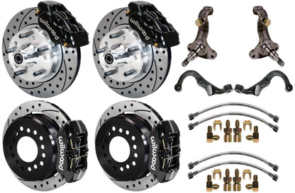 67-69 GM F-BODY FULL DISC BRAKE KIT & STOCK SPINDLES & ARMS,11" DRILLED,BLACK