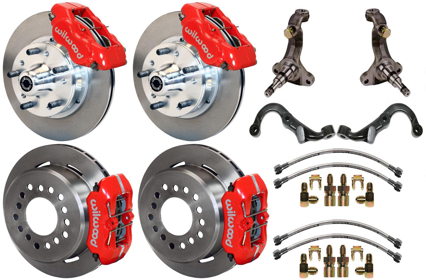 67-69 GM F-BODY FULL DISC BRAKE KIT & STOCK SPINDLES & ARMS,11" ROTORS,RED