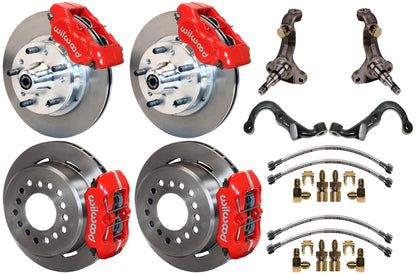 67-69 GM F-BODY FULL DISC BRAKE KIT & STOCK SPINDLES & ARMS,11" ROTORS,RED
