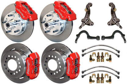 64-72 GM A-BODY FULL DISC BRAKE KIT & STOCK SPINDLES & ARMS,11" ROTORS,RED