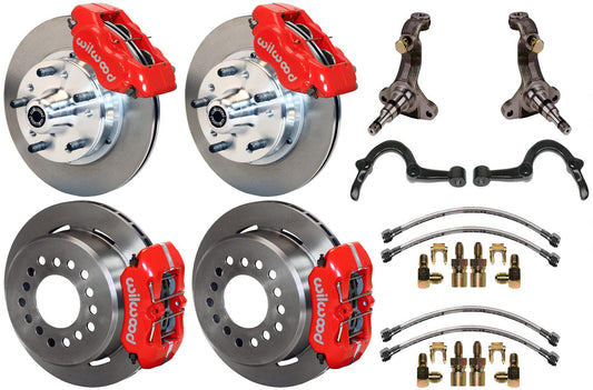 64-72 GM A-BODY FULL DISC BRAKE KIT & STOCK SPINDLES & ARMS,11" ROTORS,RED