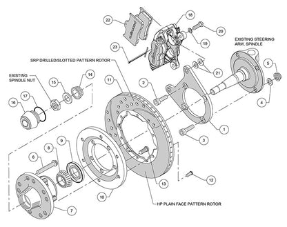 FRONT DISC BRAKES,SPINDLES,KING PINS,28-48 FORD,WILWOOD FDL,11" DRILL,BLK