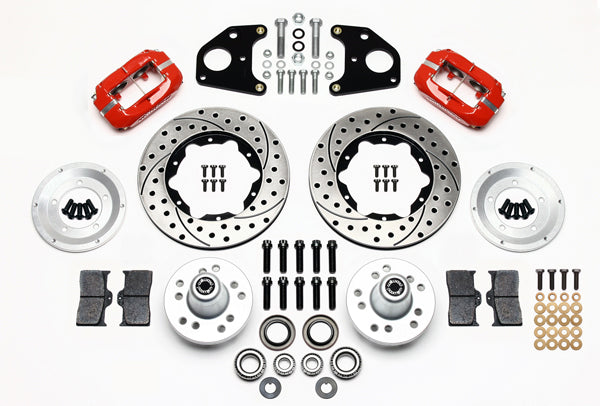 62-72 CDP B&E BODY W/DRUMS FULL DISC BRAKE KIT,11" DRILLED ROTORS,RED CALIPERS