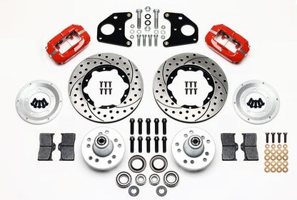 62-72 CDP B&E BODY W/DRUMS FULL DISC BRAKE KIT,11" DRILLED ROTORS,RED CALIPERS