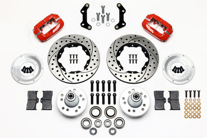70-72 CDP B&E BODY W/DISC SPINDLES FULL DISC BRAKE KIT,11" DRILLED ROTORS,RED