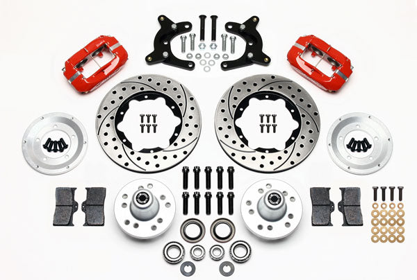 60-72 CDP A-BODY W/9" DRUMS FULL DISC BRAKE KIT,11" DRILLED ROTORS,RED