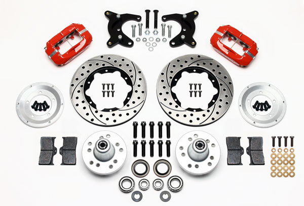 65-72 CDP A-BODY W/10" DRUMS FULL DISC BRAKE KIT,11" DRILLED ROTORS,RED