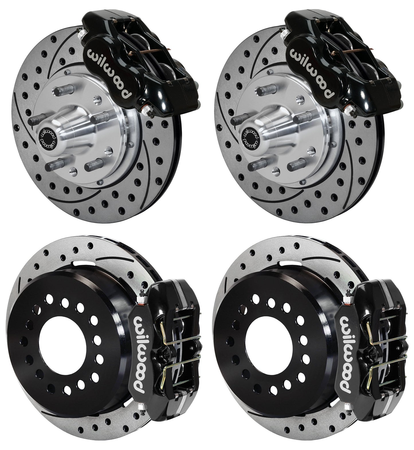 65-69 FORD,MERCURY FULL DISC BRAKE KIT,11" DRILLED ROTORS,BLACK CALIPERS