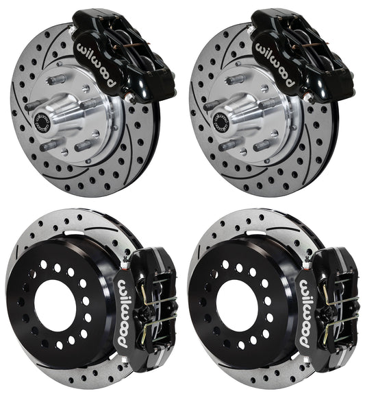65-69 FORD,MERCURY FULL DISC BRAKE KIT,11" DRILLED ROTORS,BLACK CALIPERS
