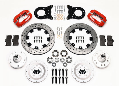 65-69 FORD,MERCURY FULL DISC BRAKE KIT,12" DRILLED ROTORS,4 PISTON RED