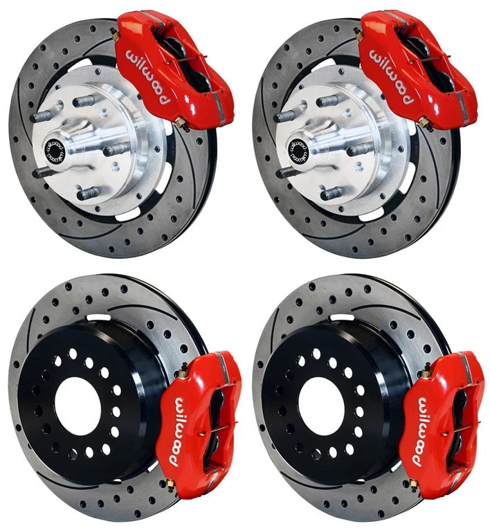 65-69 FORD,MERCURY FULL DISC BRAKE KIT,12" DRILLED ROTORS,4 PISTON RED