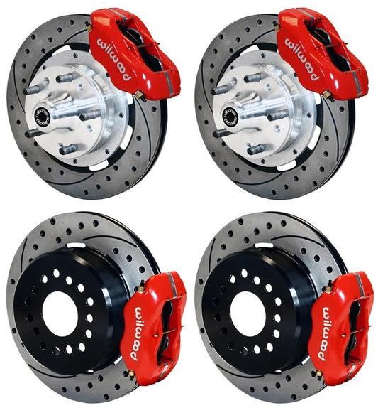 65-69 FORD,MERCURY FULL DISC BRAKE KIT,12" DRILLED ROTORS,4 PISTON RED