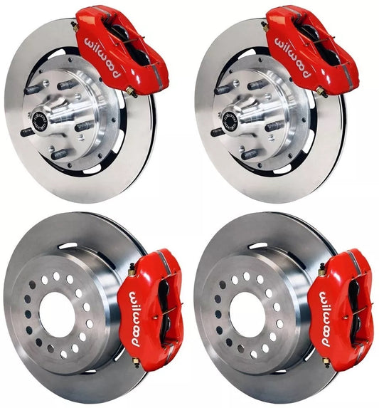 65-69 FORD,MERCURY FULL DISC BRAKE KIT,12" ROTORS,4 PISTON RED CALIPERS