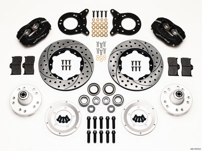 70-73 FORD,MERCURY FULL DISC BRAKE KIT,11" DRILLED ROTORS,BLACK CALIPERS