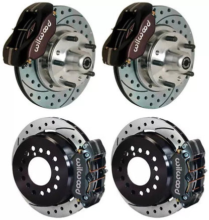 70-73 FORD,MERCURY FULL DISC BRAKE KIT,11" DRILLED ROTORS,BLACK CALIPERS