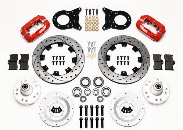 70-73 FORD,MERCURY FULL DISC BRAKE KIT,12" DRILLED ROTORS,4 PISTON RED