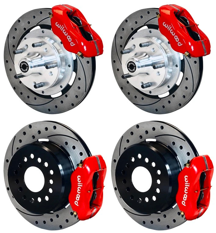70-73 FORD,MERCURY FULL DISC BRAKE KIT,12" DRILLED ROTORS,4 PISTON RED