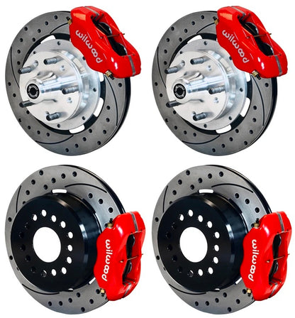 70-73 FORD,MERCURY FULL DISC BRAKE KIT,12" DRILLED ROTORS,4 PISTON RED