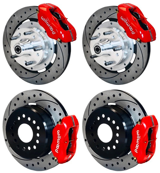 70-73 FORD,MERCURY FULL DISC BRAKE KIT,12" DRILLED ROTORS,4 PISTON RED