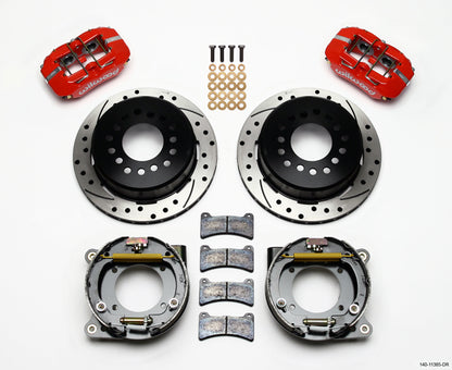 65-68 IMPALA FULL DISC BRAKE KIT,11" DRILLED ROTORS,RED CALIPERS