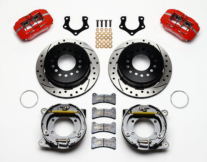 62-72 CDP B&E BODY W/DRUMS FULL DISC BRAKE KIT,11" DRILLED ROTORS,RED CALIPERS