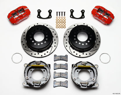 70-73 FORD,MERCURY FULL DISC BRAKE KIT,11" DRILLED ROTORS,RED CALIPERS