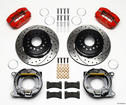 57-62 CORVETTE FULL DISC BRAKE KIT,11" DRILLED ROTORS,RED CALIPERS
