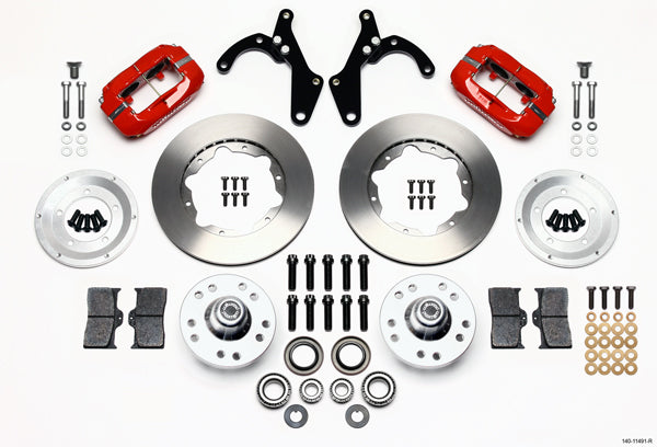 55-57 CHEVY FULL DISC BRAKE KIT,11" ROTORS,RED CALIPERS