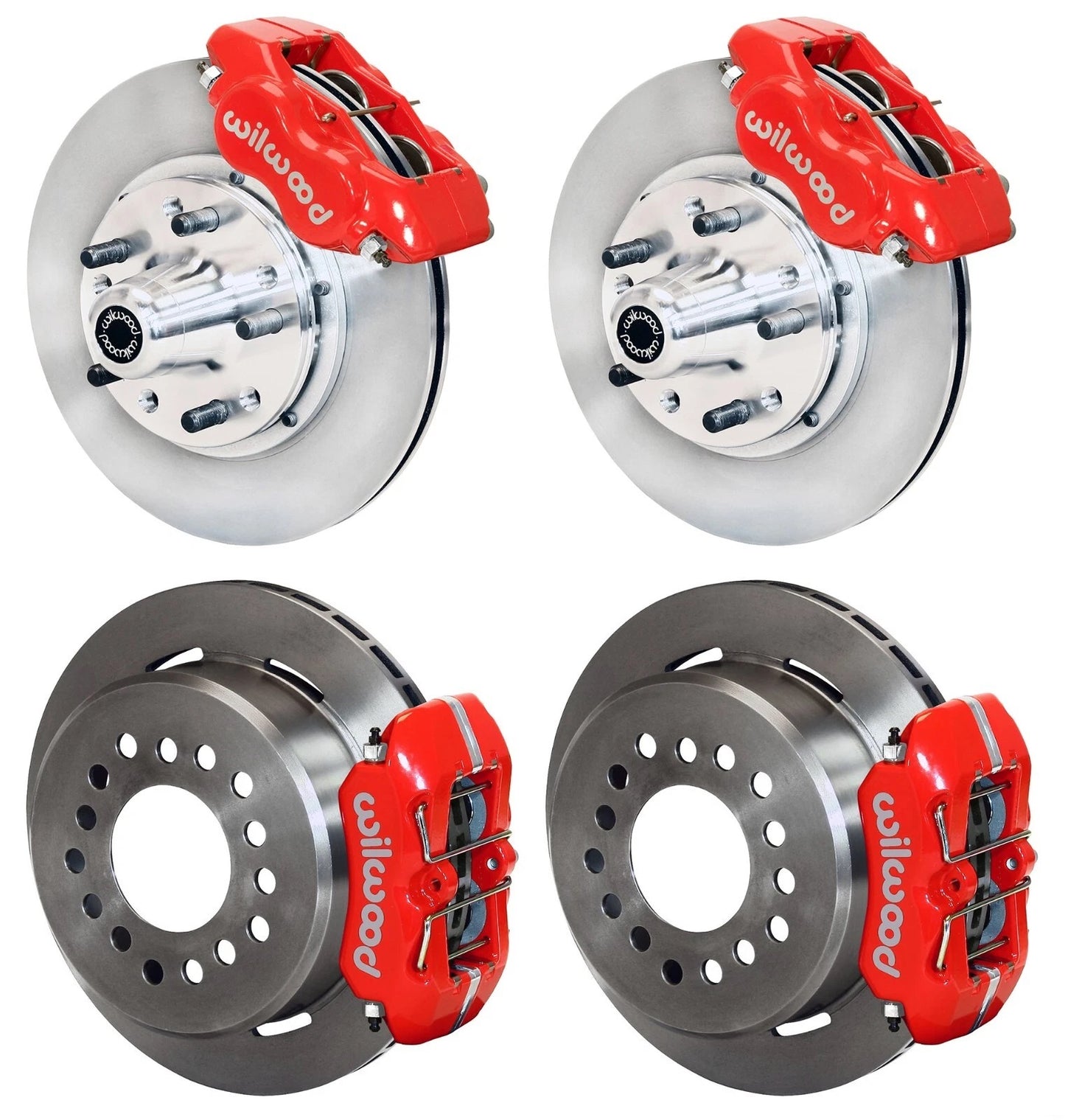 55-57 CHEVY FULL DISC BRAKE KIT,11" ROTORS,RED CALIPERS