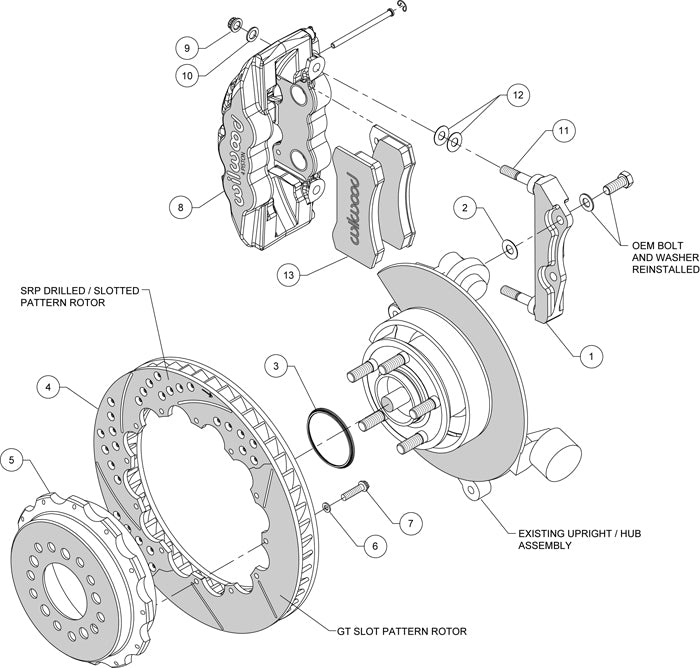 05-11 CHARGER FULL DISC BRAKE KIT,14" DRILLED ROTORS,RED CALIPERS