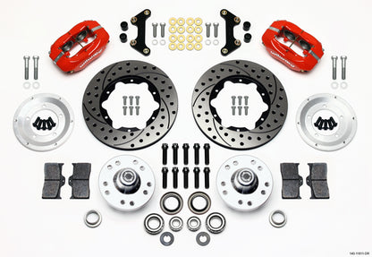 1956 CORVETTE FULL DISC BRAKE KIT,11" DRILLED ROTORS,RED CALIPERS