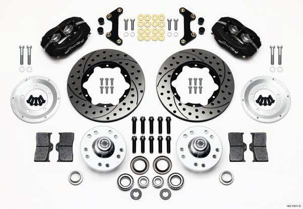 1956 CORVETTE FULL DISC BRAKE KIT,11" DRILLED ROTORS,BLACK CALIPERS